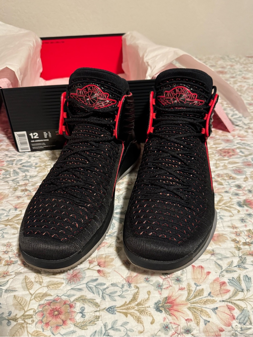 Air Jordan XXXII - Men’s Black with Red Accents High-Top Sneakers